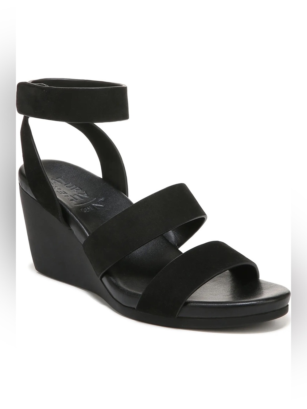 Naturalizer Gen N Ignite Lightweight Black Nubuck Leather Wedge Sandals